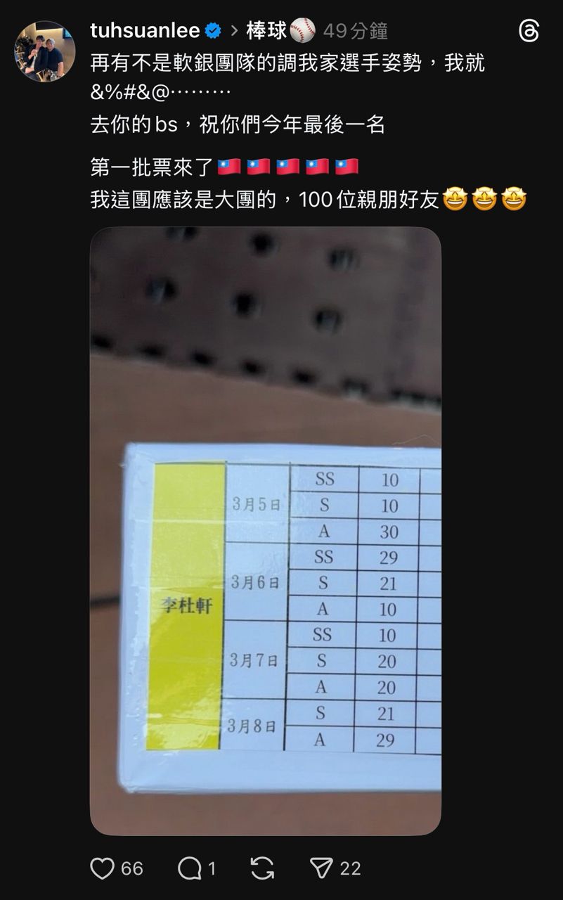 [分享] 李杜軒threads - 棒球 - PTT.BEST 批踢踢爆文