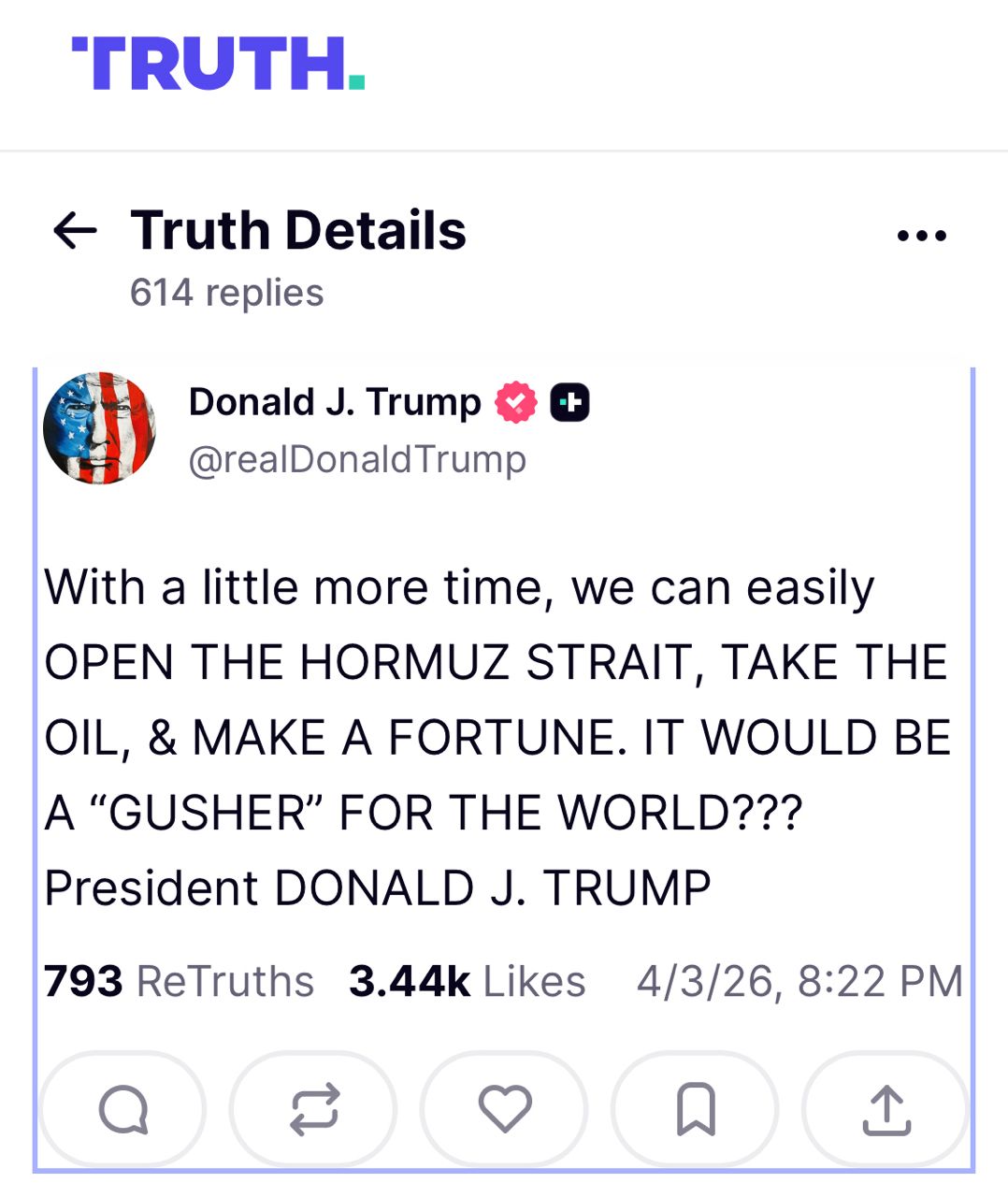 [情報] 川普：再給我一點時間打開海峽拿石油！ - 軍事 - PTT.BEST 批踢踢爆文