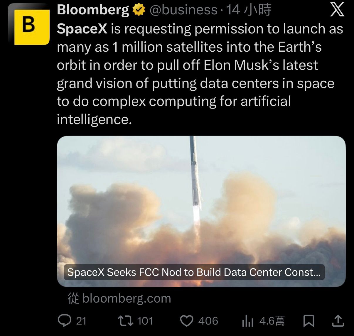 [新聞] SpaceX 要發射百萬顆衛星 昇達科、華通 - 股票 - PTT.BEST 批踢踢爆文 2