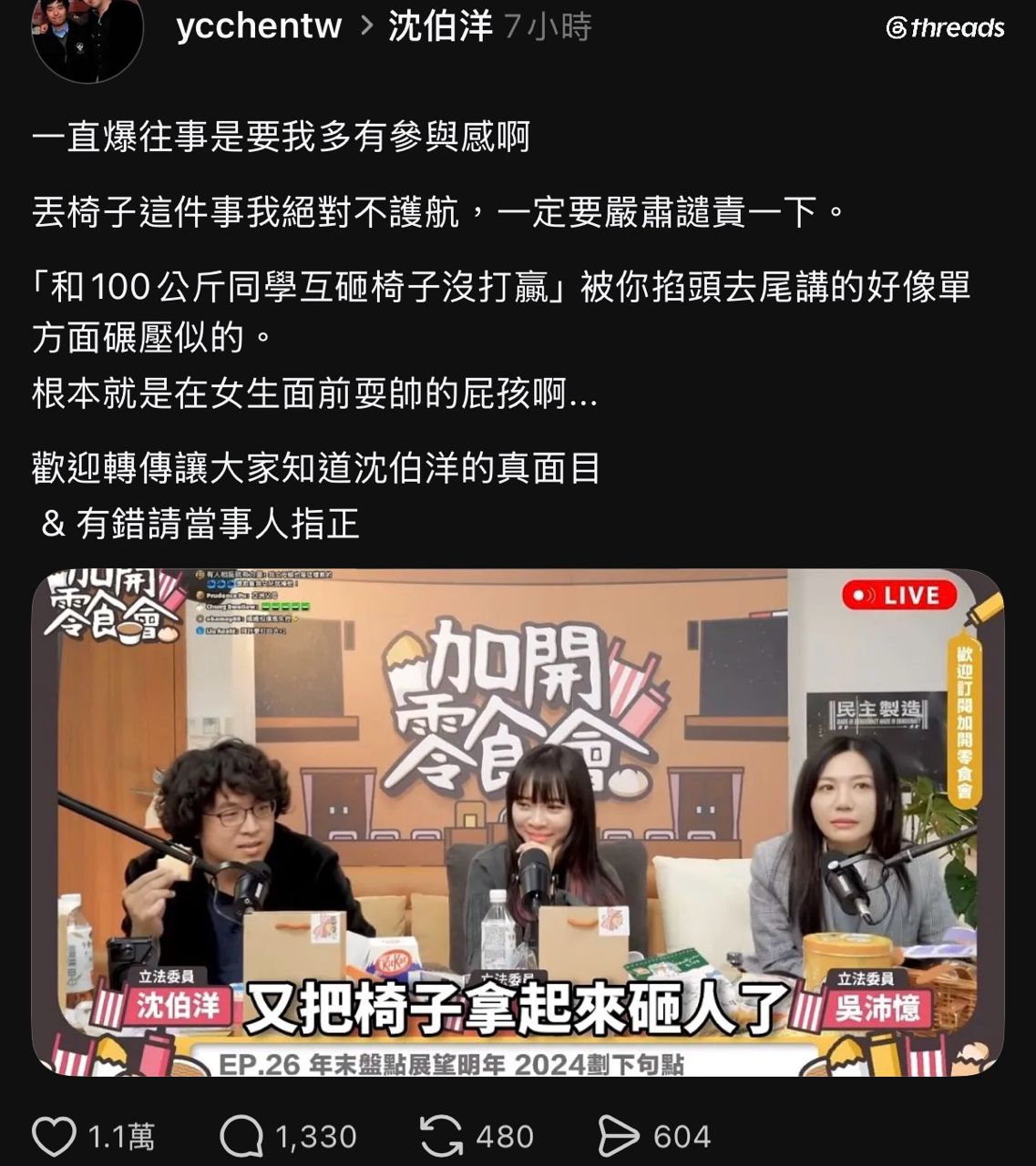 Re: [新聞] 沈伯洋自曝學生時「拿椅砸人、滿嘴髒話 - 八卦 - PTT.BEST 批踢踢爆文