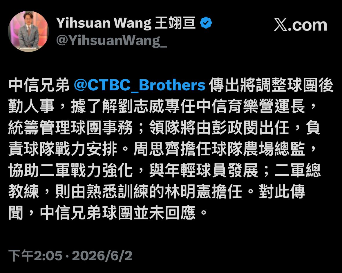 [新聞] 中信兄弟戰績不佳 傳將有人事異動 - 棒球 - PTT.BEST 批踢踢爆文 2